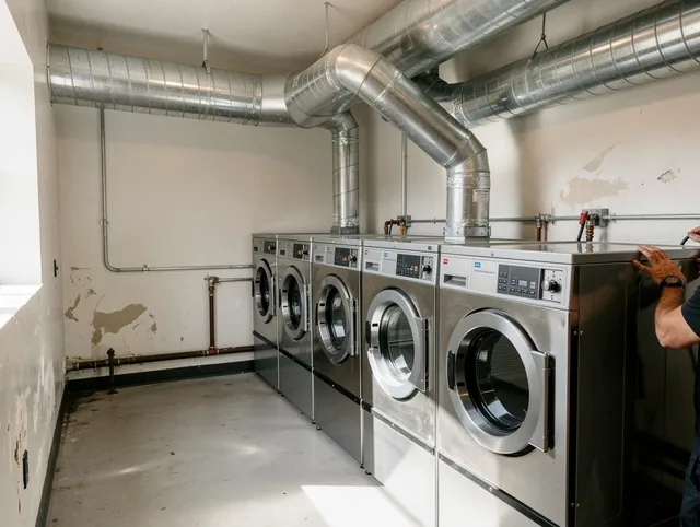 Rowland Heights Dryer Vent Cleaning team performing large-scale commercial dryer vent cleaning in Rowland Heights